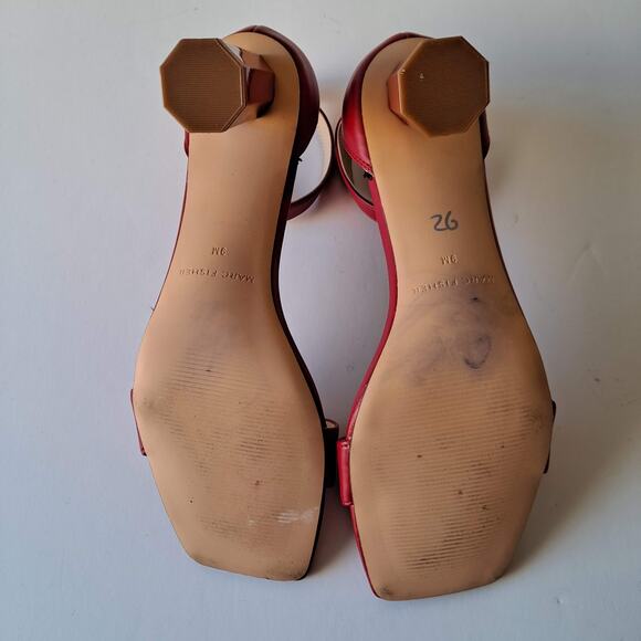 Marc Fisher Korita Crimson Red Ankle Strap Square Toe Heeled Sandals Size 9 M - Picture 13 of 16